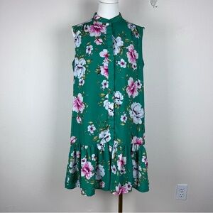 Charles Henry Dress Womens Small Mini Sleeveless Ruffle Drop Waist Floral Green